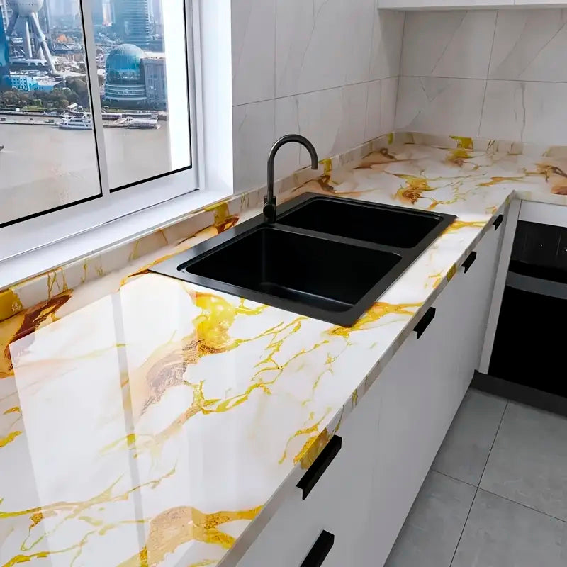 Papel Vinilo Adhesivo De 60 cm x 10 mts Marmol Brillante