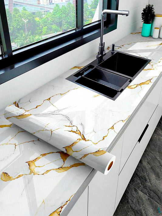Papel Vinilo Adhesivo De 60 cm x 10 mts Marmol Brillante