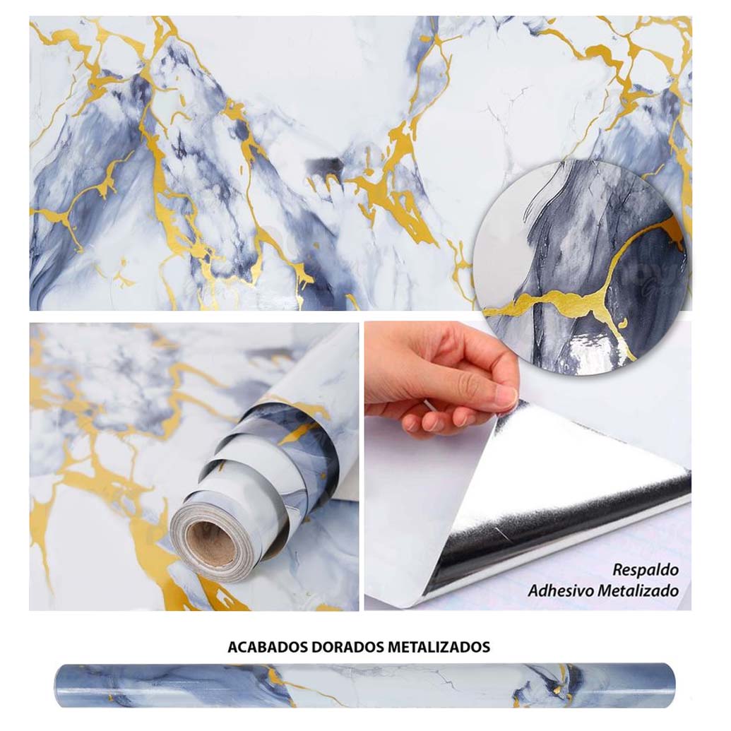 Papel Vinilo Adhesivo De 60 cm x 10 mts Marmol Brillante