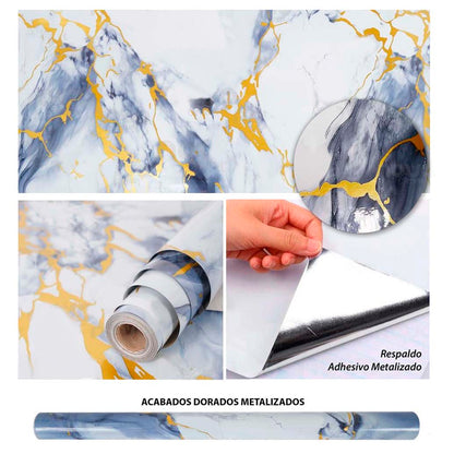 Papel Vinilo Adhesivo De 60 cm x 10 mts Marmol Brillante