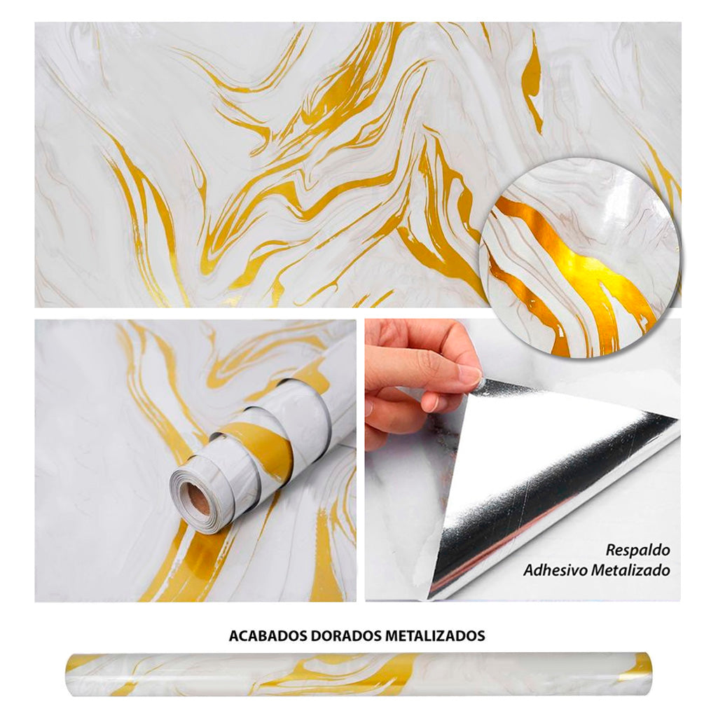 Papel Vinilo Adhesivo De 60 cm x 10 mts Marmol Brillante