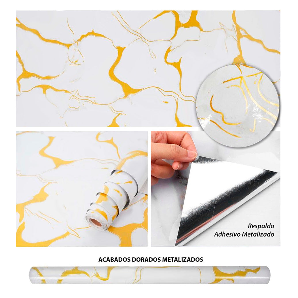 Papel Vinilo Adhesivo De 60 cm x 10 mts Marmol Brillante