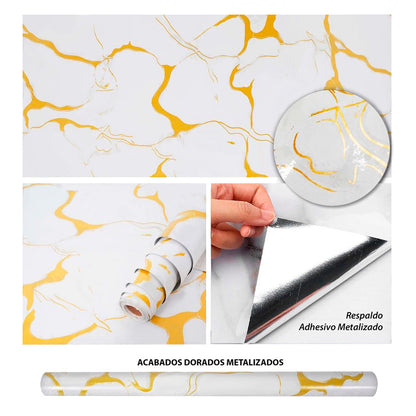 Papel Vinilo Adhesivo De 60 cm x 10 mts Marmol Brillante
