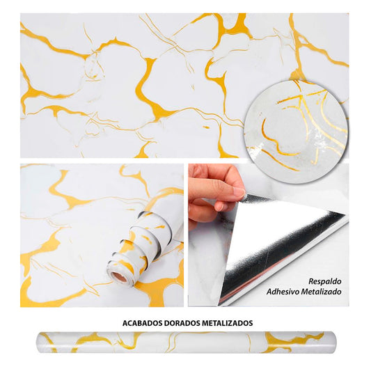 Papel Vinilo Adhesivo De 60 cm x 10 mts Marmol Brillante