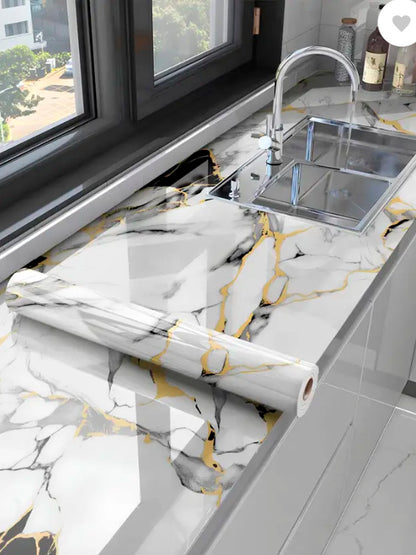 Papel Vinilo Adhesivo De 60 cm x 10 mts Marmol Brillante