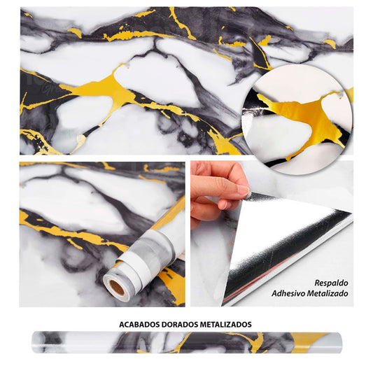 Papel Vinilo Adhesivo De 60 cm x 10 mts Marmol Brillante