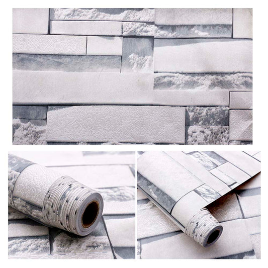 Papel Vinilo Adhesivo De 45 cm x 10 mts Piedra Rustico Gris