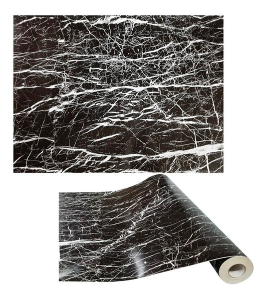 Papel Vinilo Adhesivo De 45 cm x 10 mts Mármol Negro Mate