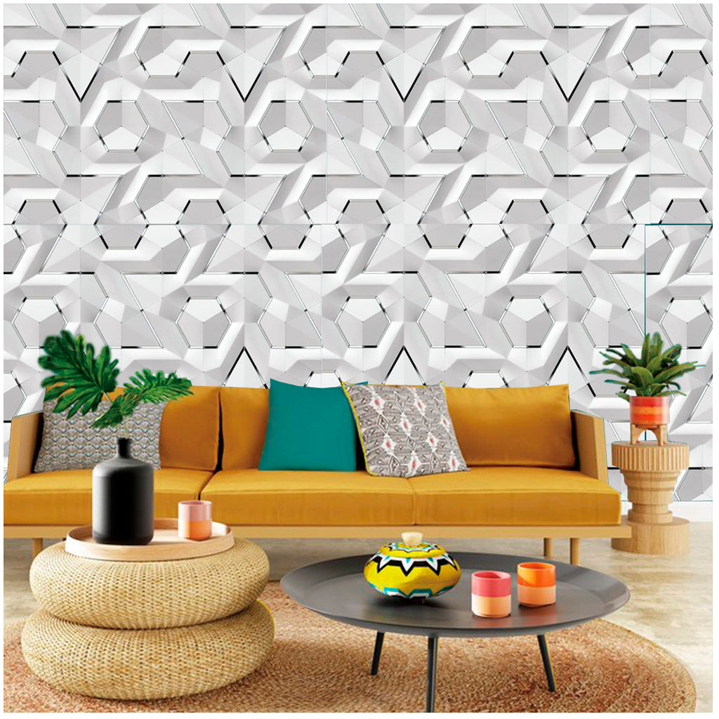 Papel Vinilo Adhesivo De 45 cm x 10 mts Geométrico Gris Efecto 3D