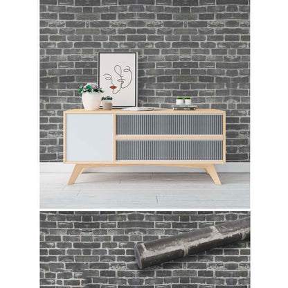 Papel Vinilo Adhesivo De 45 cm x 10 mts Ladrillo Gris