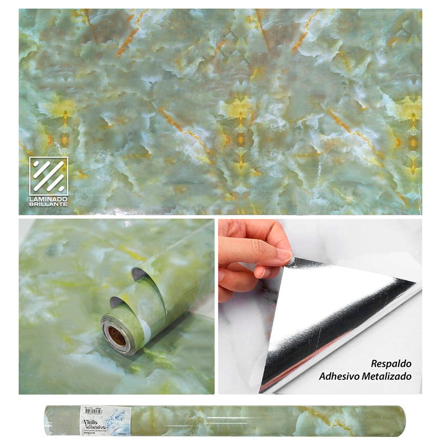 Papel Vinilo Adhesivo De 60 cm x 10 mts Marmol Brillante
