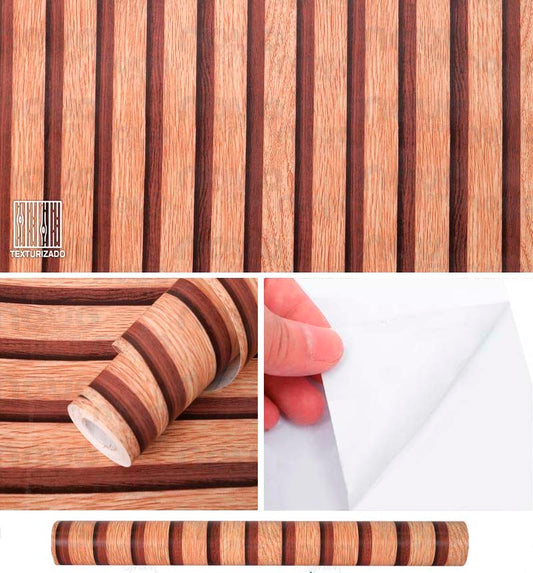 Papel Vinilo Adhesivo De 45 cm x 10 mts Liston Madera