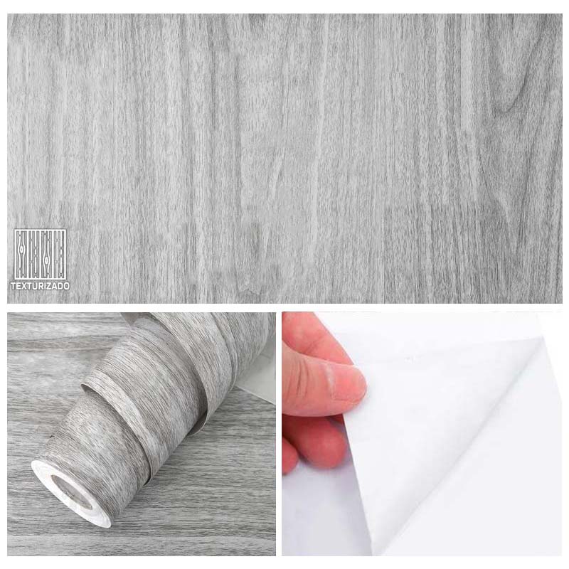 Papel Vinilo Adhesivo De 45 cm x 10 mts Madera Gris