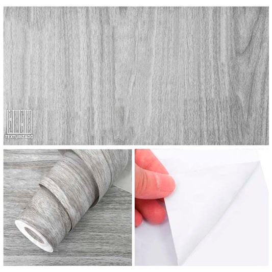 Papel Vinilo Adhesivo De 45 cm x 10 mts Madera Gris
