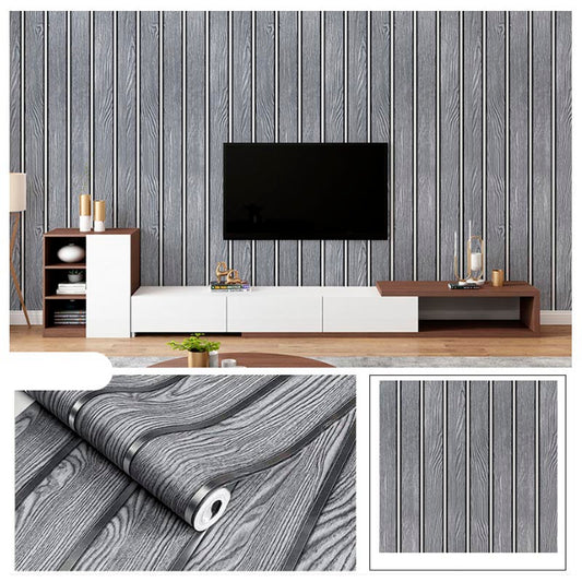 Papel Vinilo Adhesivo De 45 cm x 10 mts Liston Tipo Madera Plateado