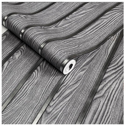 Papel Vinilo Adhesivo De 45 cm x 10 mts Liston Tipo Madera Plateado