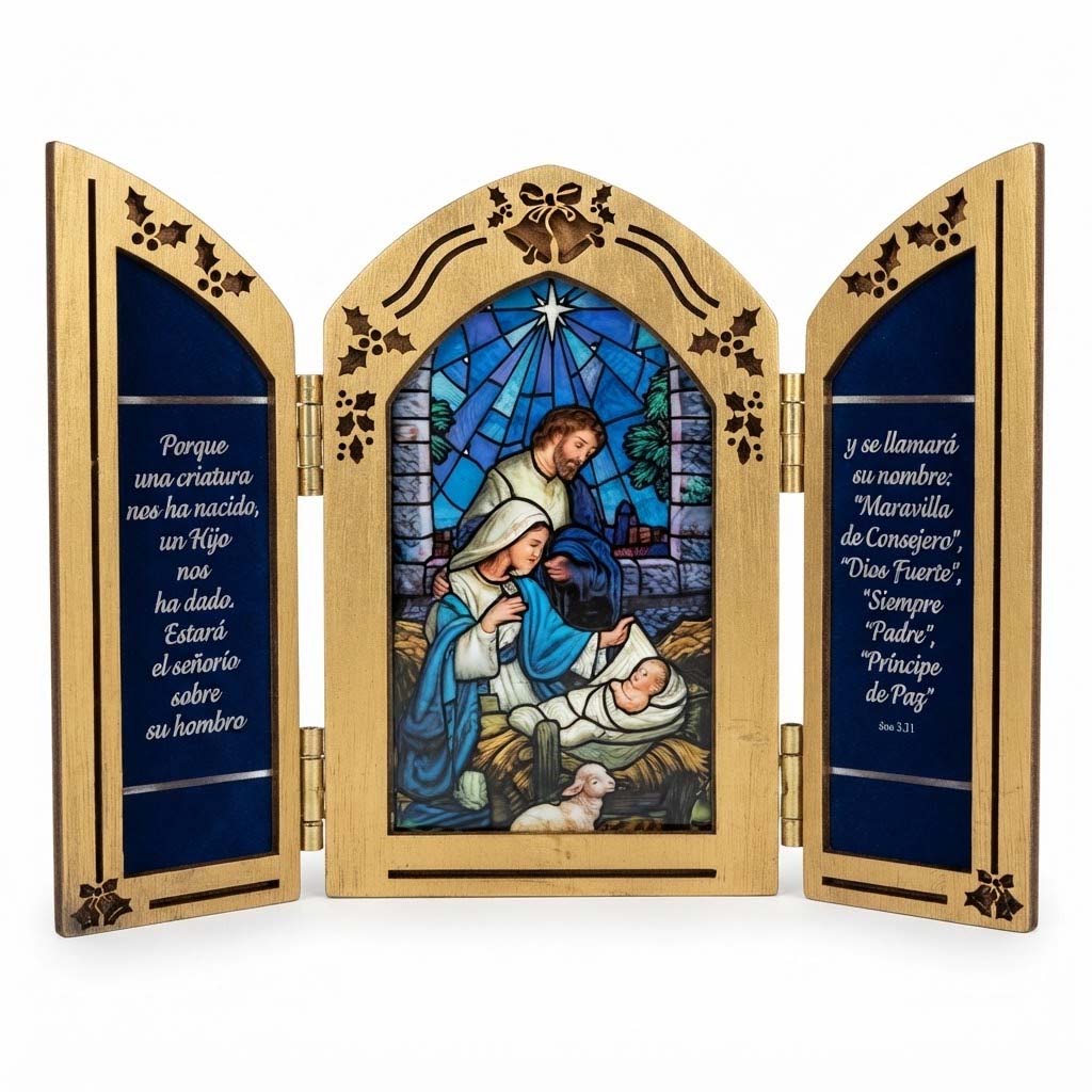 Tríptico Sagrada Familia En Madera De 15 x 25 cm