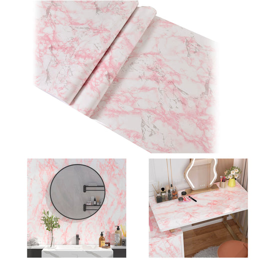 Papel Vinilo Adhesivo De 45 cm x 10 mts Mármol Rosa Mate