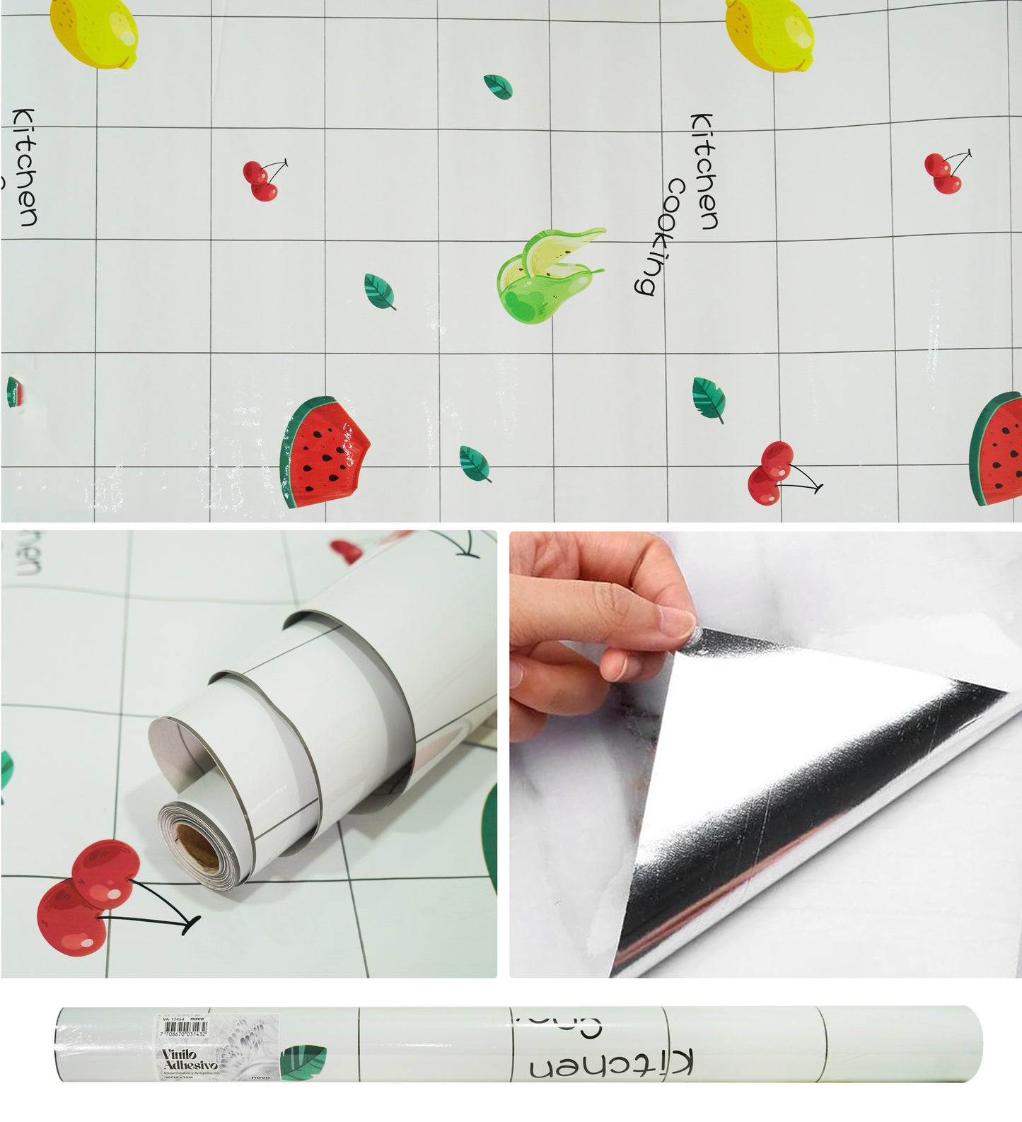 Papel Vinilo Adhesivo De 60 cm x 10 mts Brillante Cocina