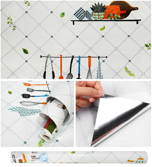 Papel Vinilo Adhesivo De 60 cm x 10 mts Brillante Cocina