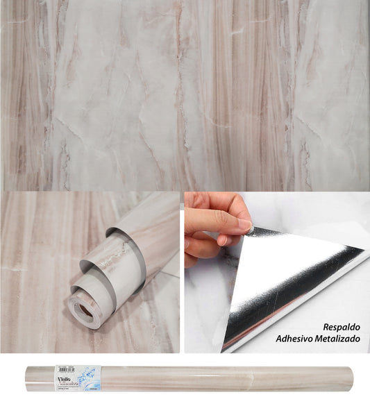 Papel Vinilo Adhesivo De 60 cm x 10 mts Marmol Brillante