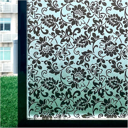 Papel Adhesivo Tipo Vitral Floral Negro De 2 mts x 90 mts