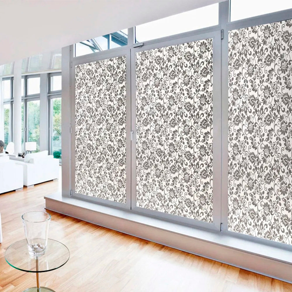 Papel Adhesivo Tipo Vitral Floral Negro De 2 mts x 90 mts