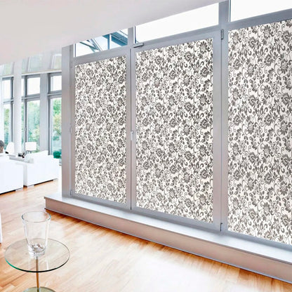Papel Adhesivo Tipo Vitral Floral Negro De 2 mts x 90 mts
