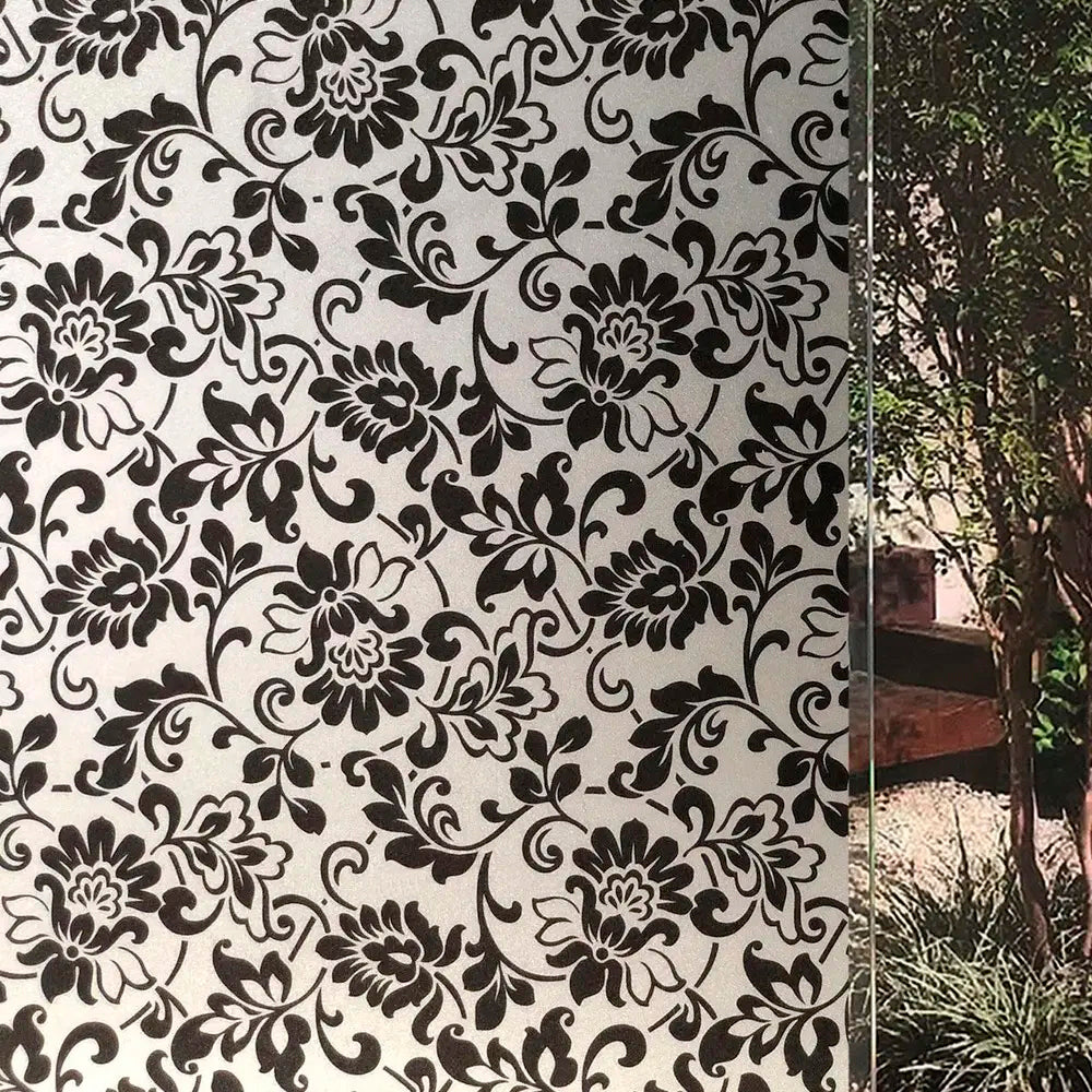Papel Adhesivo Tipo Vitral Floral Negro De 2 mts x 90 mts