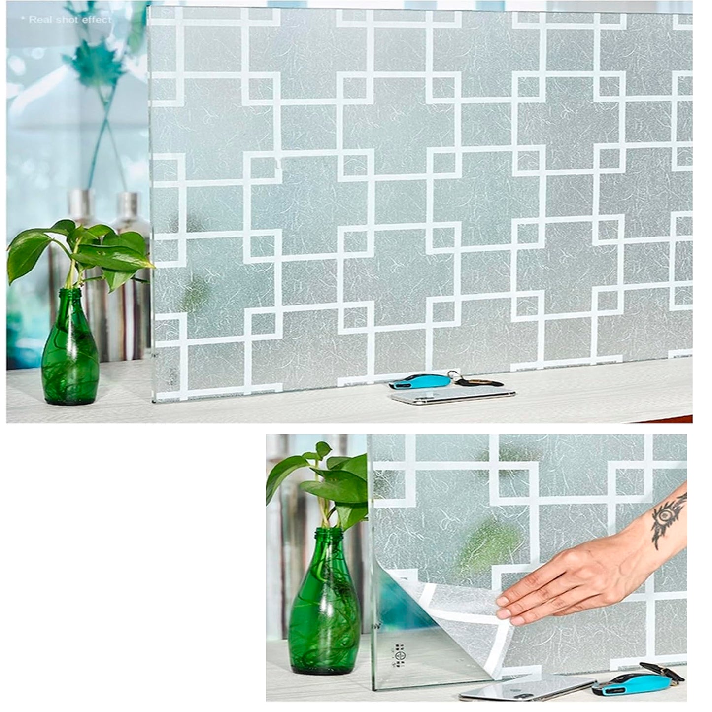 Papel Adhesivo Tipo Vitral Diseño Cuadros De 2 mts x 90 mts
