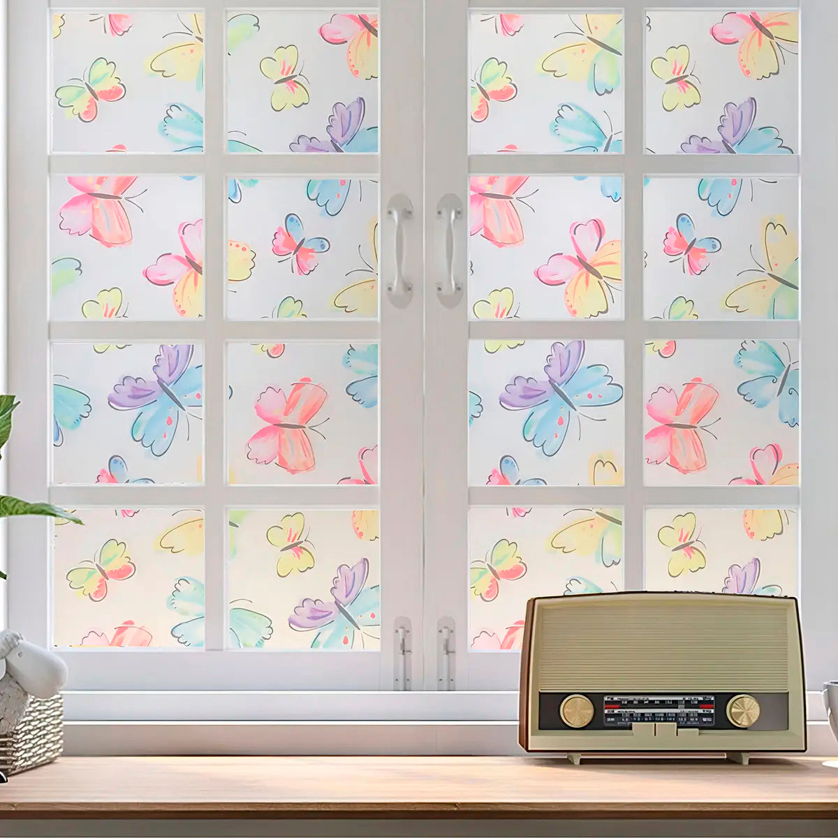 Papel Adhesivo Tipo Vitral Diseño Mariposas De 2 mts x 90 mts