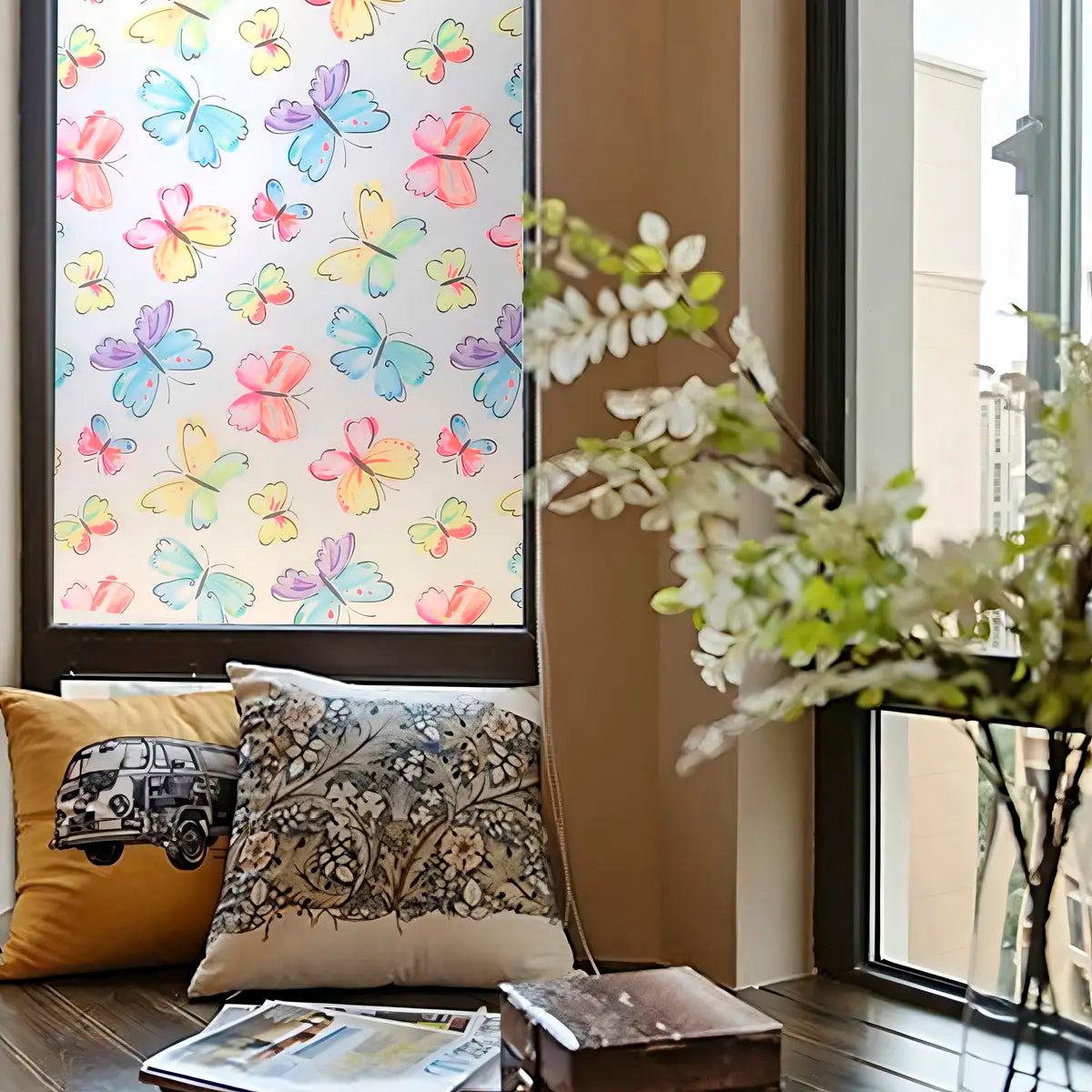 Papel Adhesivo Tipo Vitral Diseño Mariposas De 2 mts x 90 mts