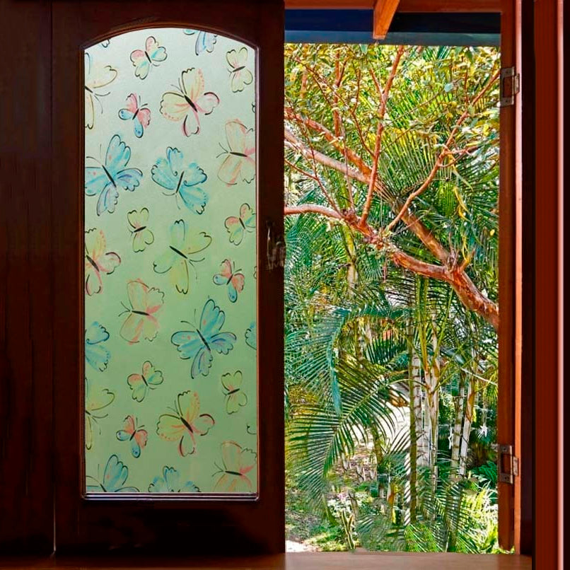 Papel Adhesivo Tipo Vitral Diseño Mariposas De 2 mts x 90 mts
