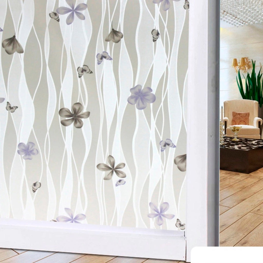 Papel Adhesivo Tipo Vitral Flores y Mariposas De 2 mts x 90 mts
