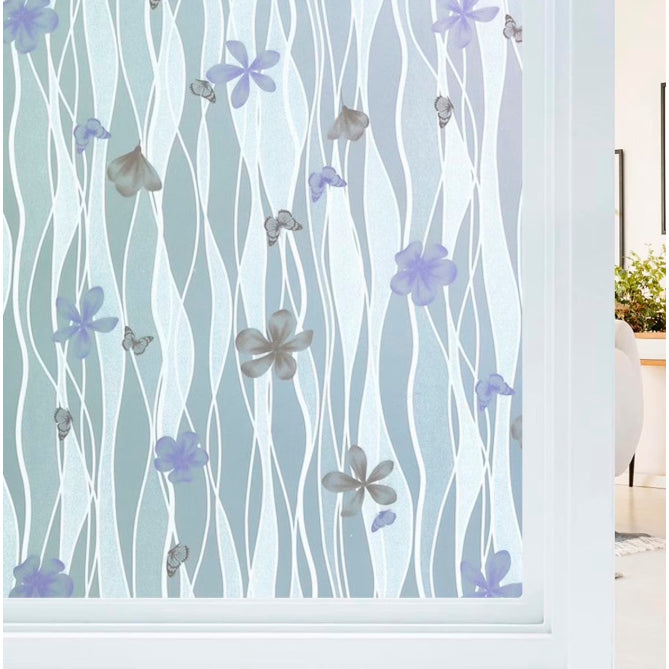 Papel Adhesivo Tipo Vitral Flores y Mariposas De 2 mts x 90 mts
