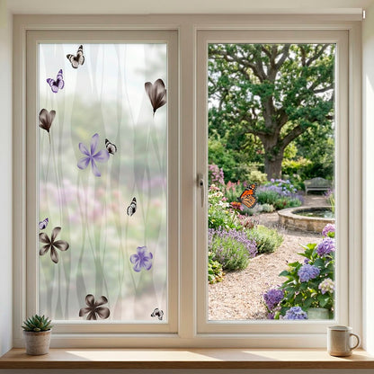 Papel Adhesivo Tipo Vitral Flores y Mariposas De 2 mts x 90 mts