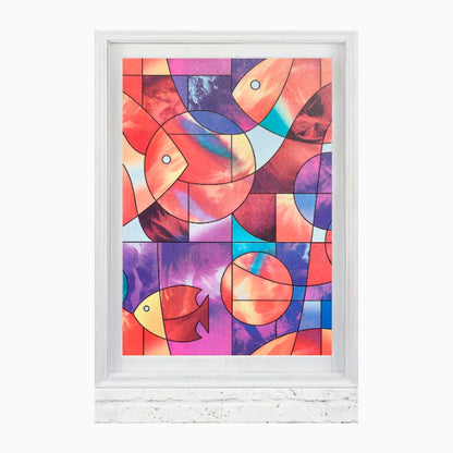 Papel Adhesivo Tipo Vitral Diseño De Peces De 2 mts x 90 mts